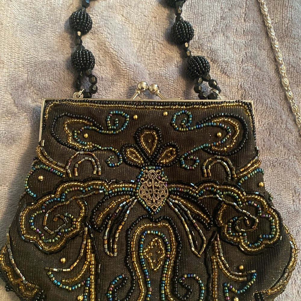 Elegant Beaded Evening Bag - Black and Gold